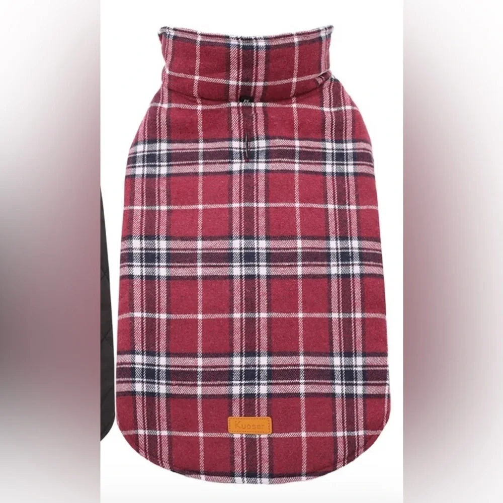 New-Reversible Plaid and Black Dog Jacket Size Large Warm & Comfortable